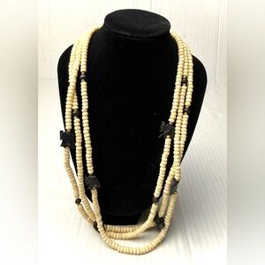 Vintage Bone Necklace with Hand Carved Elephants Multi Strand Ethnic Tribal Bib
